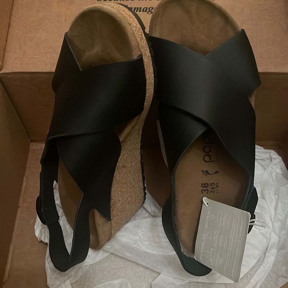 Birkenstock Papillio Black Leather Wedge (Birkenstock owns Papillio)